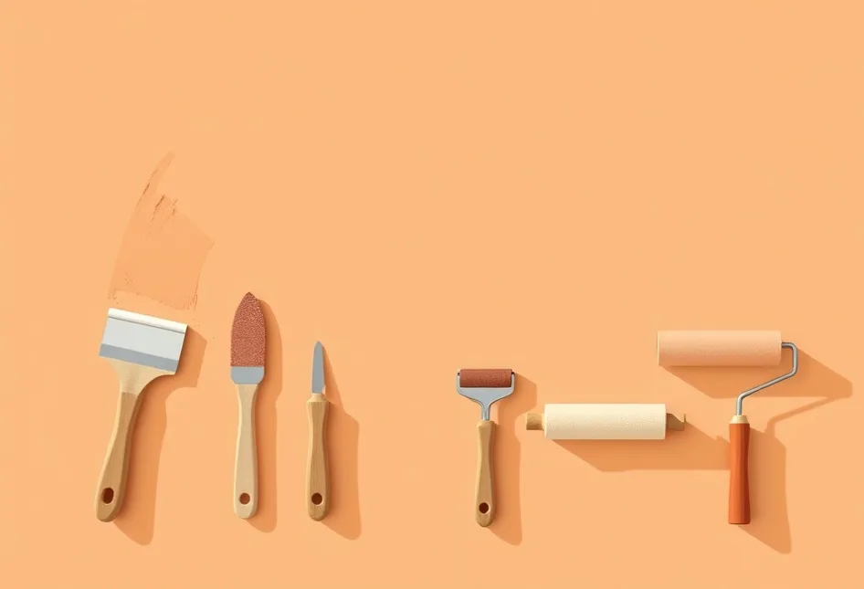 Outils de peinture disposés dans l'ordre des étapes du chantier